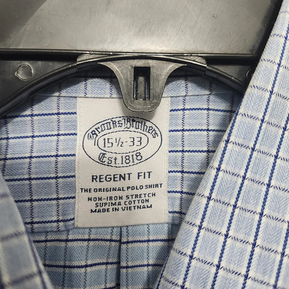 Brooks brothers men's button-down shirt size 15.5 regent fit plaid blue - Picture 3 of 7